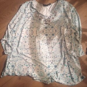 Susan Graver Light Blue Patterned Blouse